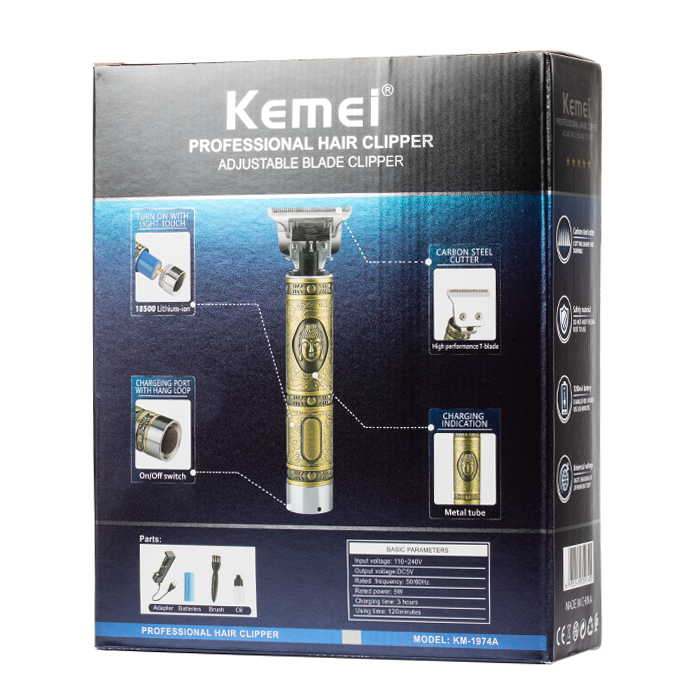Kemei KM-1974A Professional Hair Clippers Trimmer Kit - Box Back